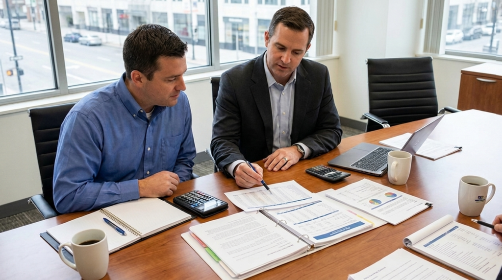 A M&A advisor explaining to a client the difference between SDE vs EBITDA